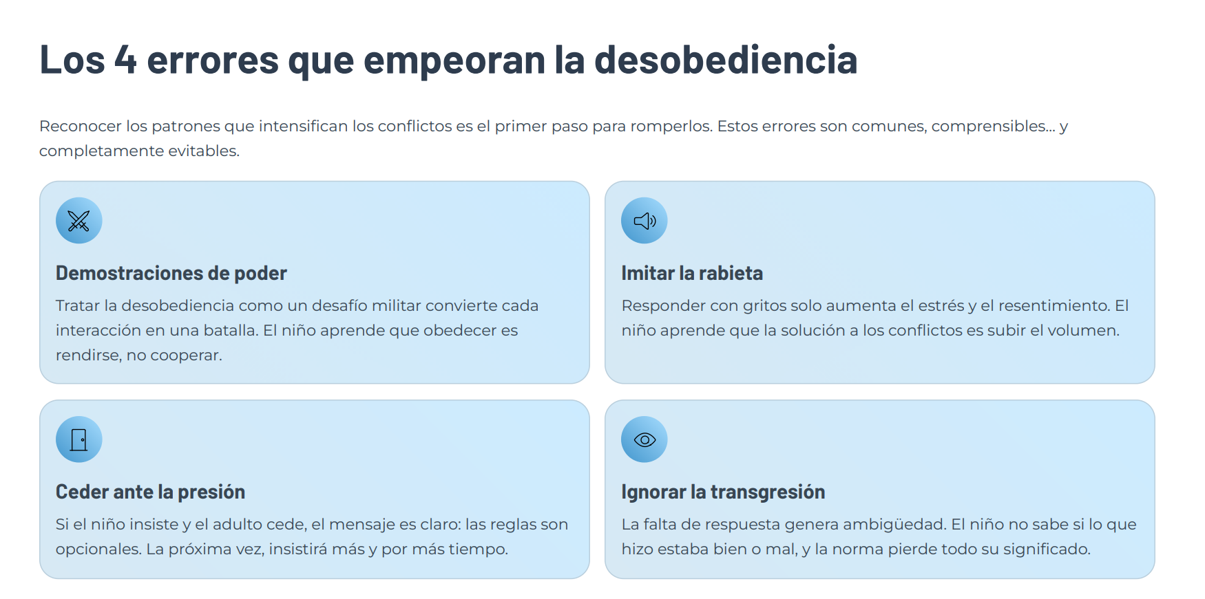Página de la guía: Los 4 errores que empeoran la desobediencia